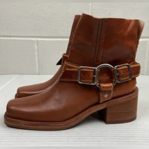 NWOB Free People We The Free Briggs Crop Rider Leather Harness Ankle Boots Brown