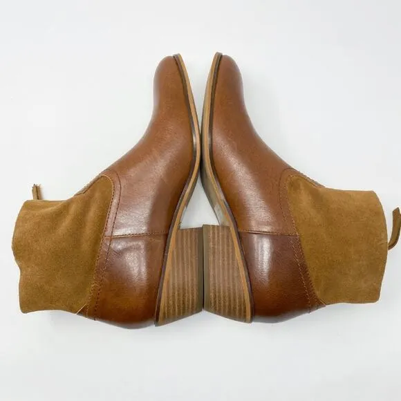 NWOB Frye Cognac Leather and Suede Ankle Boots Side Zip Women's Size 8.5