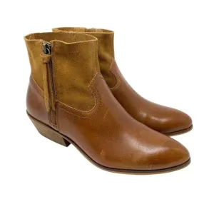 NWOB Frye Cognac Leather and Suede Ankle Boots Side Zip Women's Size 8.5