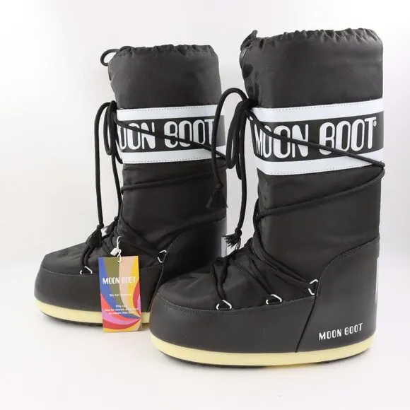 NWOB Moon Boot Icon Tall Nylon Boots in Black/White EU Size 39/41