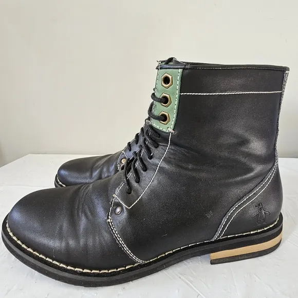 NWOB ORIGINAL PENGUIN Jerry Jeff Men's Black Leather Lace Up Boots, Shoes