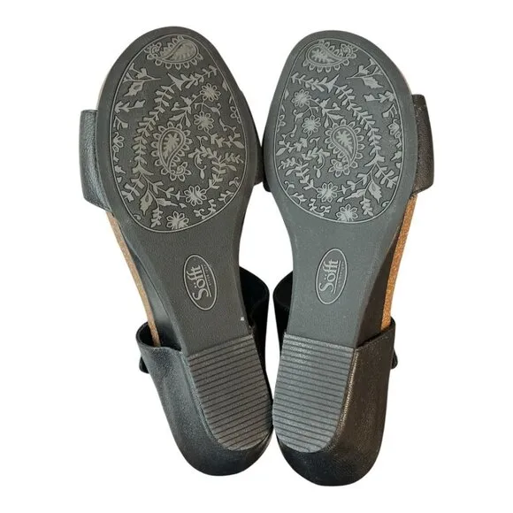 NWOB Sofft Black Leather Wedge Sandals With Buckle Closure Women’s Size 11