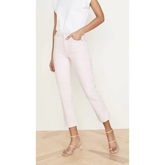NWOT 7FAM High Waist Cropped Straight in Mineral Pink