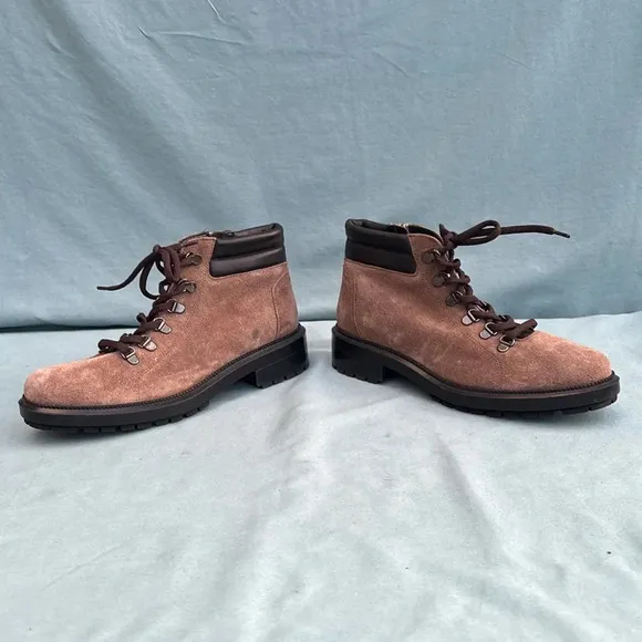 NWOT Aquatalia Liviana Taupe Suede Weatherproof Combat Hiker Boots, Size 8.5M
