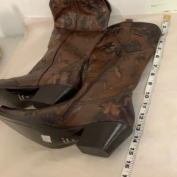 NWOT BARBARA BUCCI  LEATHER COWGIRLS WESTERN BROWN BOOTS SIZE 41 MADE‎ I…