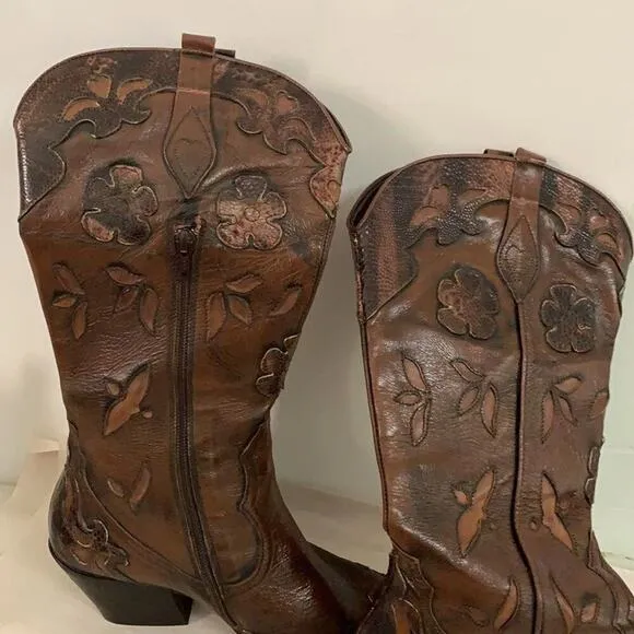 NWOT BARBARA BUCCI  LEATHER COWGIRLS WESTERN BROWN BOOTS SIZE 41 MADE‎ I…