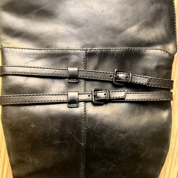 NWOT BCBG vintage black leather high boots, size 9 1/2