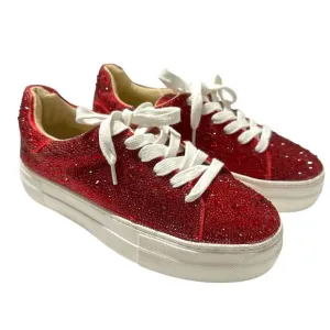 NWOT Betsy Johnson Sidny Platform Lace-Up Sneakers Red Rhinestone 6.5