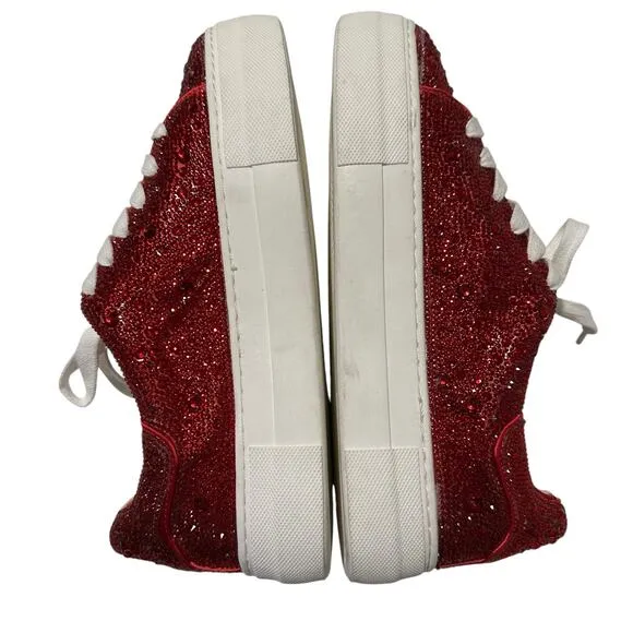 NWOT Betsy Johnson Sidny Platform Lace-Up Sneakers Red Rhinestone 6.5