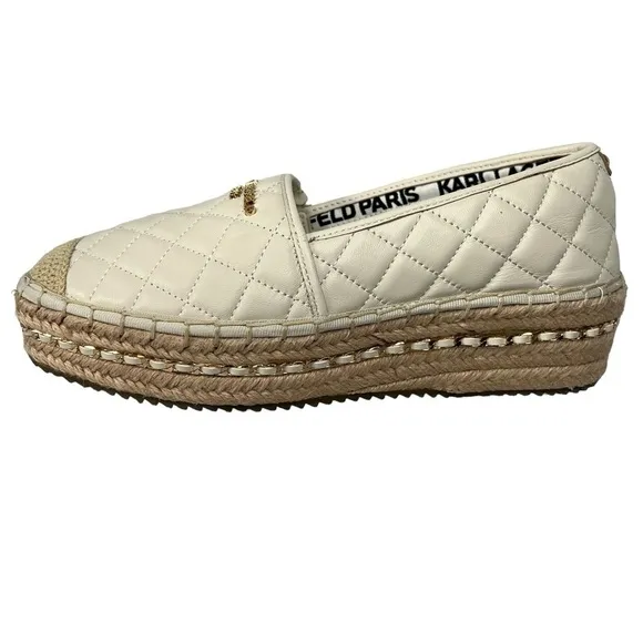 NWOT KARL LAGERFELD PARIS Dalia Quilted Espadrille Platform Shoes Women's 7.5