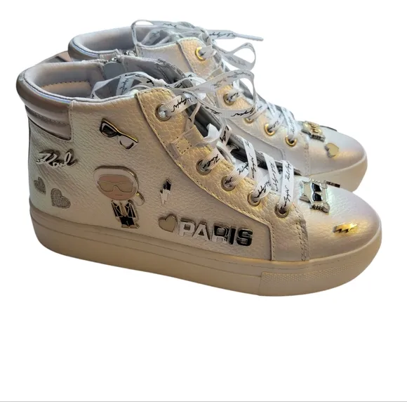 NWOT Karl Lagerfeld Women's Catty Lace-Up Embellished High-Top Sneakers Size 6.5