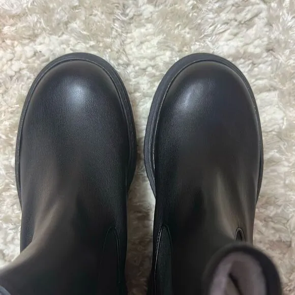 NWOT Good American Chelsea Platform Lug Sole Leather Boots Women’s Size 6.5