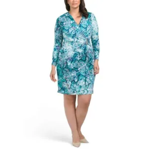 NWT Calvin Klein Women's Plus Wrap Front Printed Sheath Mini Dress