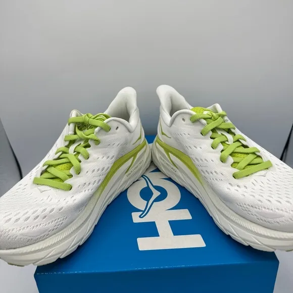 NWT Clifton 8 Hoka One One Running shoes brand new white lime green womens HJK​