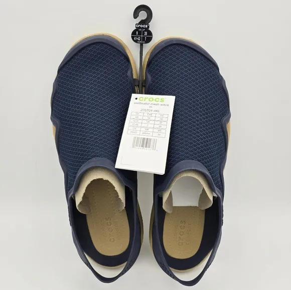 NWT Crocs Swiftwater Mesh Wave Men's Sandals/water shoes, Navy Blue/Khaki, 8M