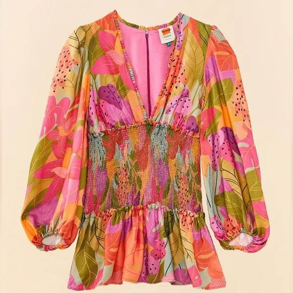 NWT FARM Rio Sweet Forest Long Sleeve Mini Dress