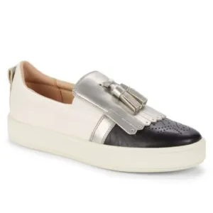 NWT Geox D Leelu Leather Slip-On Sneakers Metallic Silver Tassel Loafer