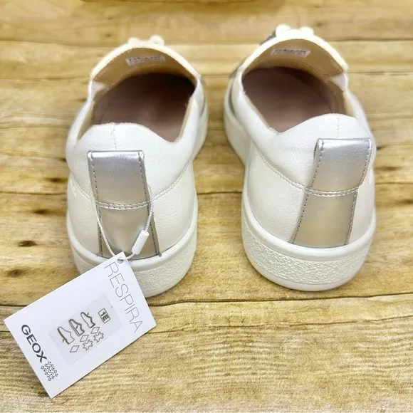 NWT Geox D Leelu Leather Slip-On Sneakers Metallic Silver Tassel Loafer
