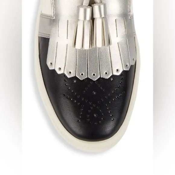 NWT Geox D Leelu Leather Slip-On Sneakers Metallic Silver Tassel Loafer