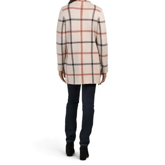 NWT H HALSTON Double Breasted Plaid Jacket Cardigan