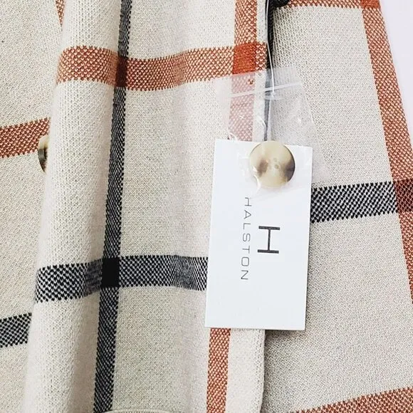 NWT H HALSTON Double Breasted Plaid Jacket Cardigan