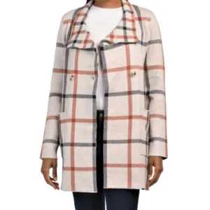 NWT H HALSTON Double Breasted Plaid Jacket Cardigan