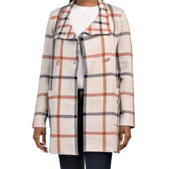NWT H HALSTON Double Breasted Plaid Jacket Cardigan