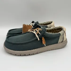 NWT Hey Dude Wally Linen Natural Teal Slip On Shoes Men’s Size 9