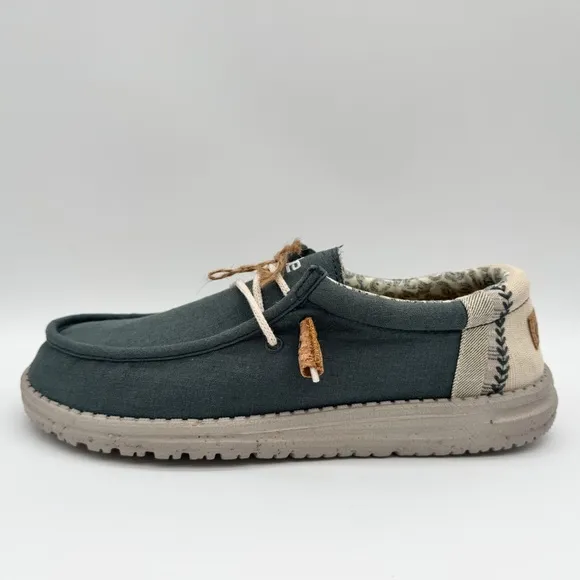 NWT Hey Dude Wally Linen Natural Teal Slip On Shoes Men’s Size 9