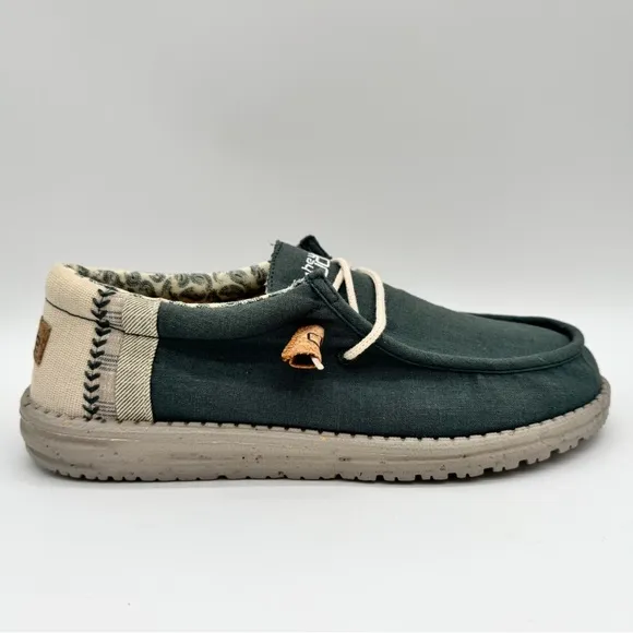 NWT Hey Dude Wally Linen Natural Teal Slip On Shoes Men’s Size 9