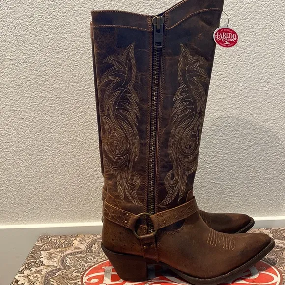 NWT Laredo Diamanté Cowboy Leather Boots Tan