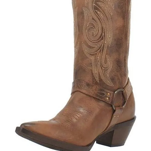 NWT Laredo Diamanté Cowboy Leather Boots Tan