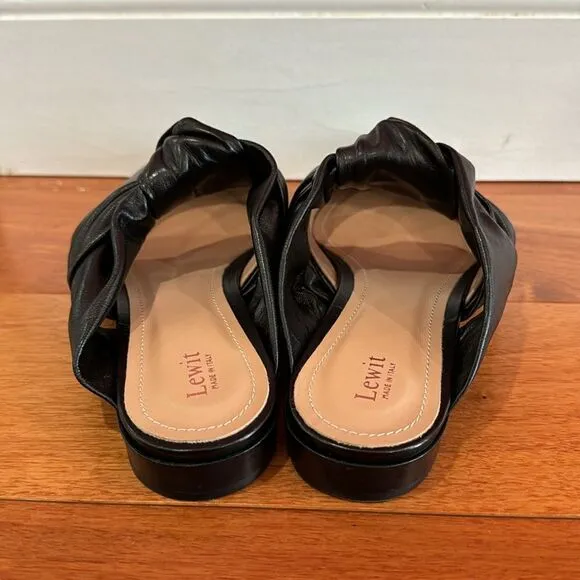 NWT LEWIT Made in Italy Black Leather Slip on Mules Size 38 (7)