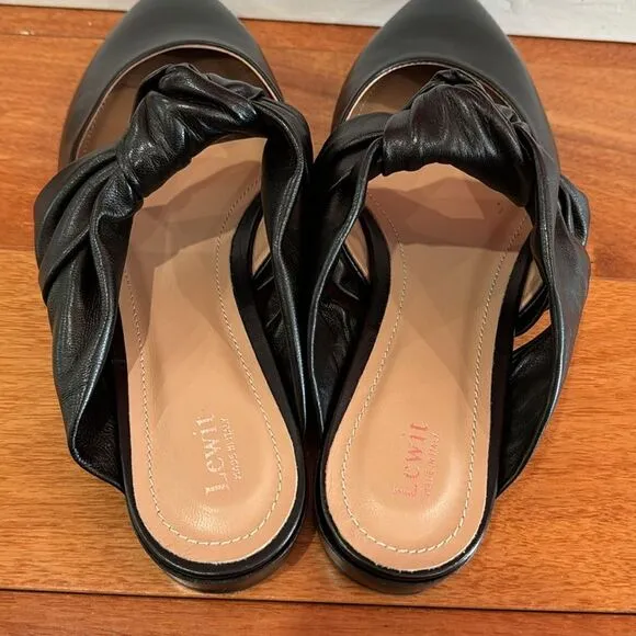 NWT LEWIT Made in Italy Black Leather Slip on Mules Size 38 (7)