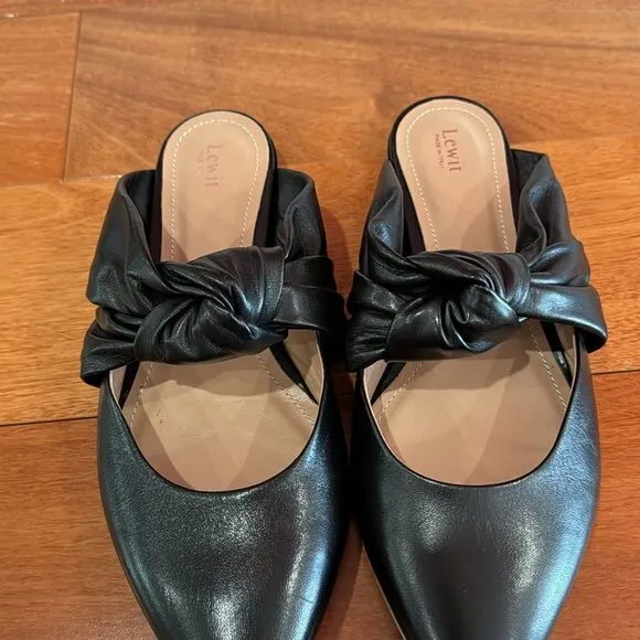 NWT LEWIT Made in Italy Black Leather Slip on Mules Size 38 (7)