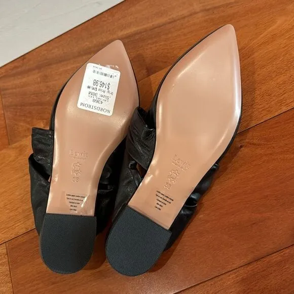 NWT LEWIT Made in Italy Black Leather Slip on Mules Size 38 (7)