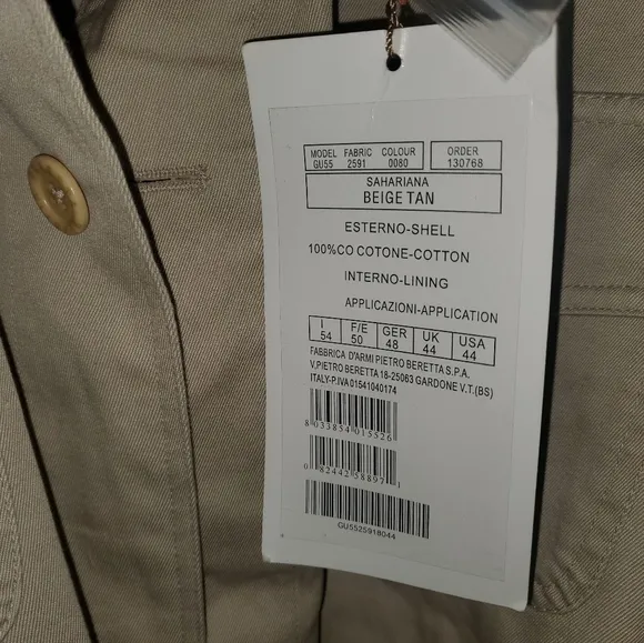 NWT Men's Beretta Sahariana Safari Field Hunting / Outdoor Jacket - Khaki Tan 44