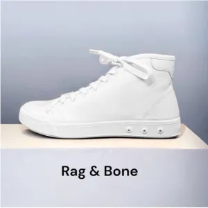 NWT rag &amp; bone Standard Issue High Top Leather Sneakers White. Size 8/38
