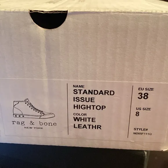 NWT rag &amp; bone Standard Issue High Top Leather Sneakers White. Size 8/38