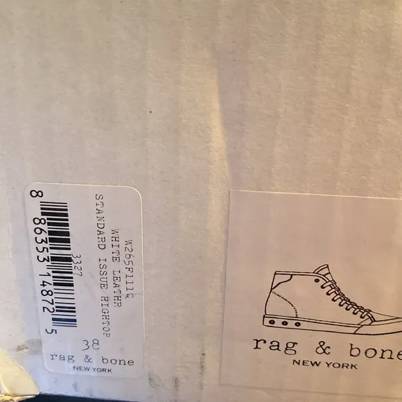 NWT rag &amp; bone Standard Issue High Top Leather Sneakers White. Size 8/38