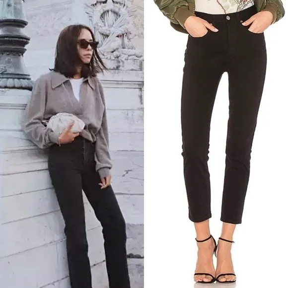 NWT RE/DONE 90s High Waist Faded Black Denim Ankle Cropped Slim Straight Jean 27