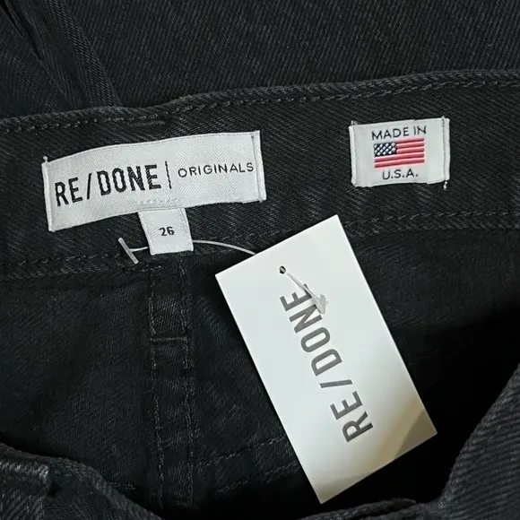 NWT RE/DONE 90s High Waist Faded Black Denim Ankle Cropped Slim Straight Jean 27