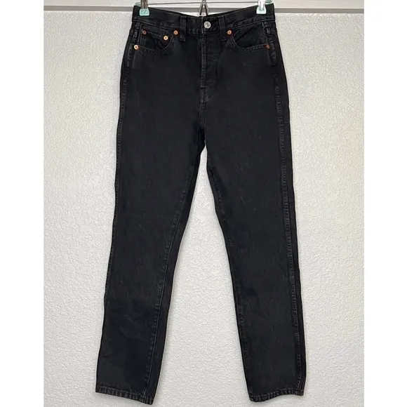 NWT RE/DONE 90s High Waist Faded Black Denim Ankle Cropped Slim Straight Jean 27