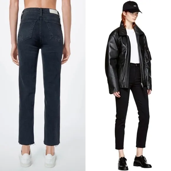 NWT RE/DONE 90s High Waist Faded Black Denim Ankle Cropped Slim Straight Jean 27
