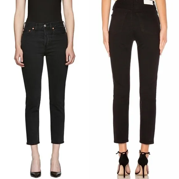 NWT RE/DONE 90s High Waist Faded Black Denim Ankle Cropped Slim Straight Jean 27