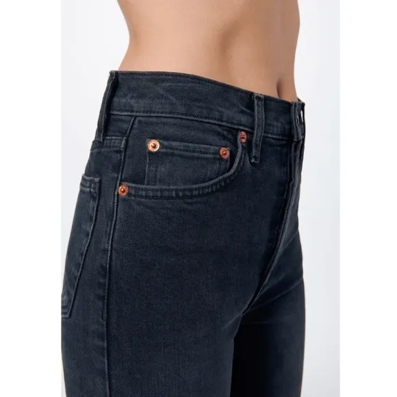 NWT RE/DONE 90s High Waist Faded Black Denim Ankle Cropped Slim Straight Jean 27