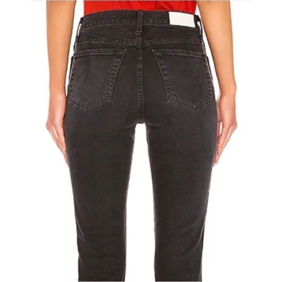 NWT RE/DONE 90s High Waist Faded Black Denim Ankle Cropped Slim Straight Jean 27