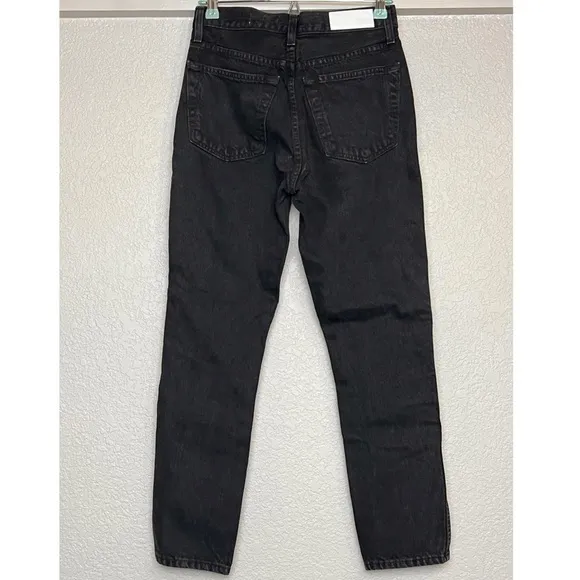 NWT RE/DONE 90s High Waist Faded Black Denim Ankle Cropped Slim Straight Jean 27