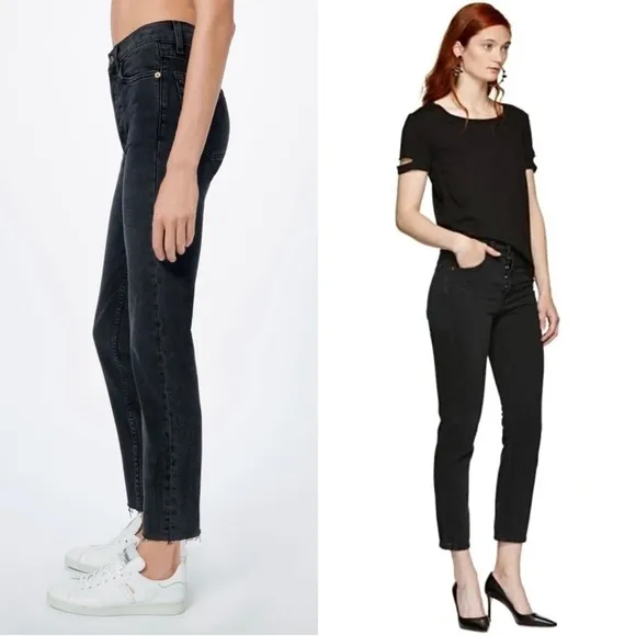 NWT RE/DONE 90s High Waist Faded Black Denim Ankle Cropped Slim Straight Jean 27