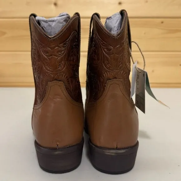 NWT Roper Dusty Tooled Snip Toe Western Leather Boots Floral Distress Womens 9.5